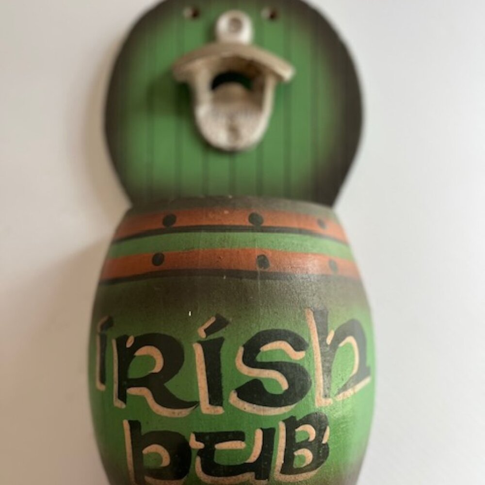 Irish Pub wooden wall-mounted bottle opener with 'Irish Pub' design 12 x 6 x 3.5